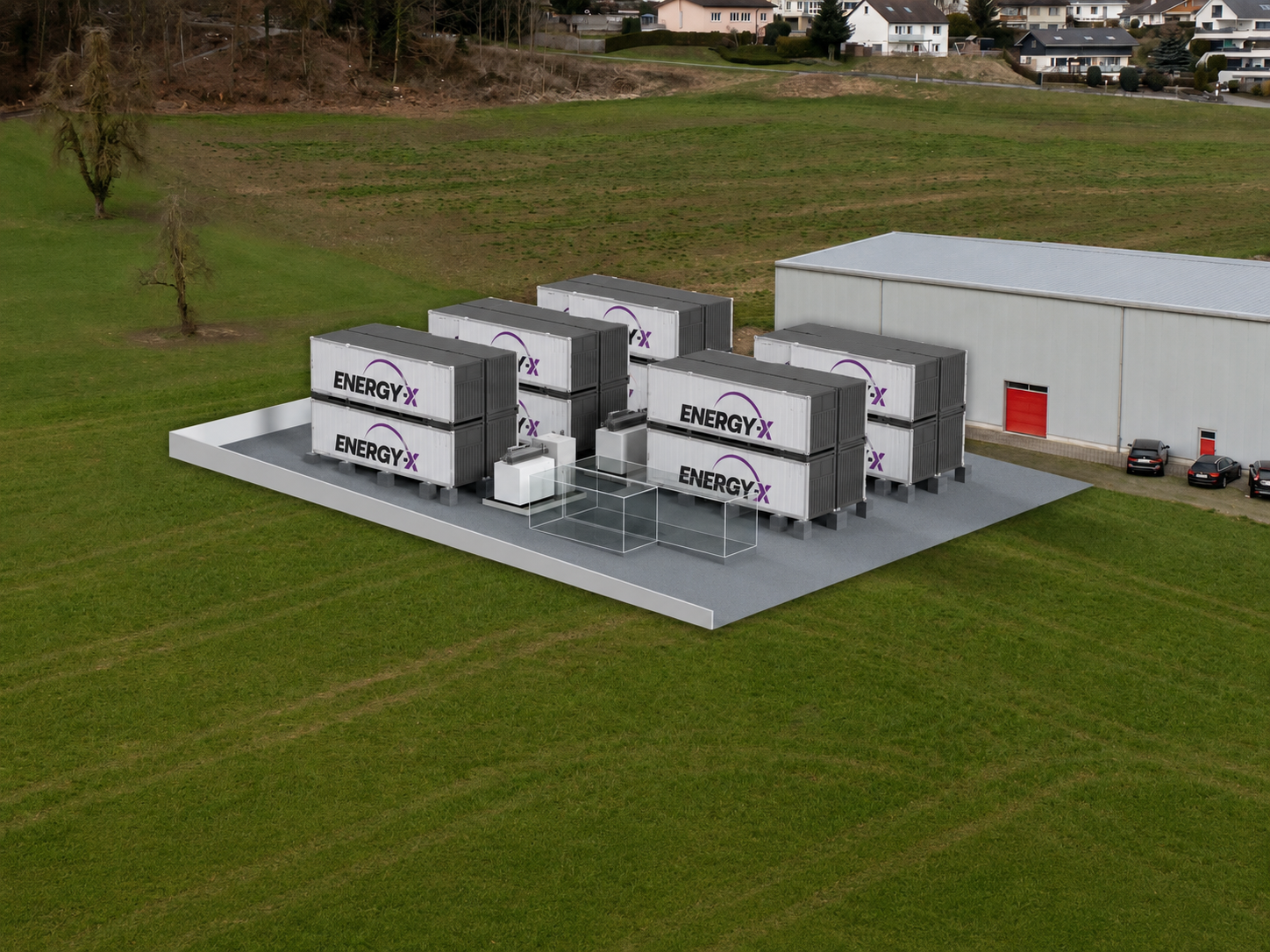 Baustelle mit Fundamenten und Schalung für Batteriespeicheranlagen