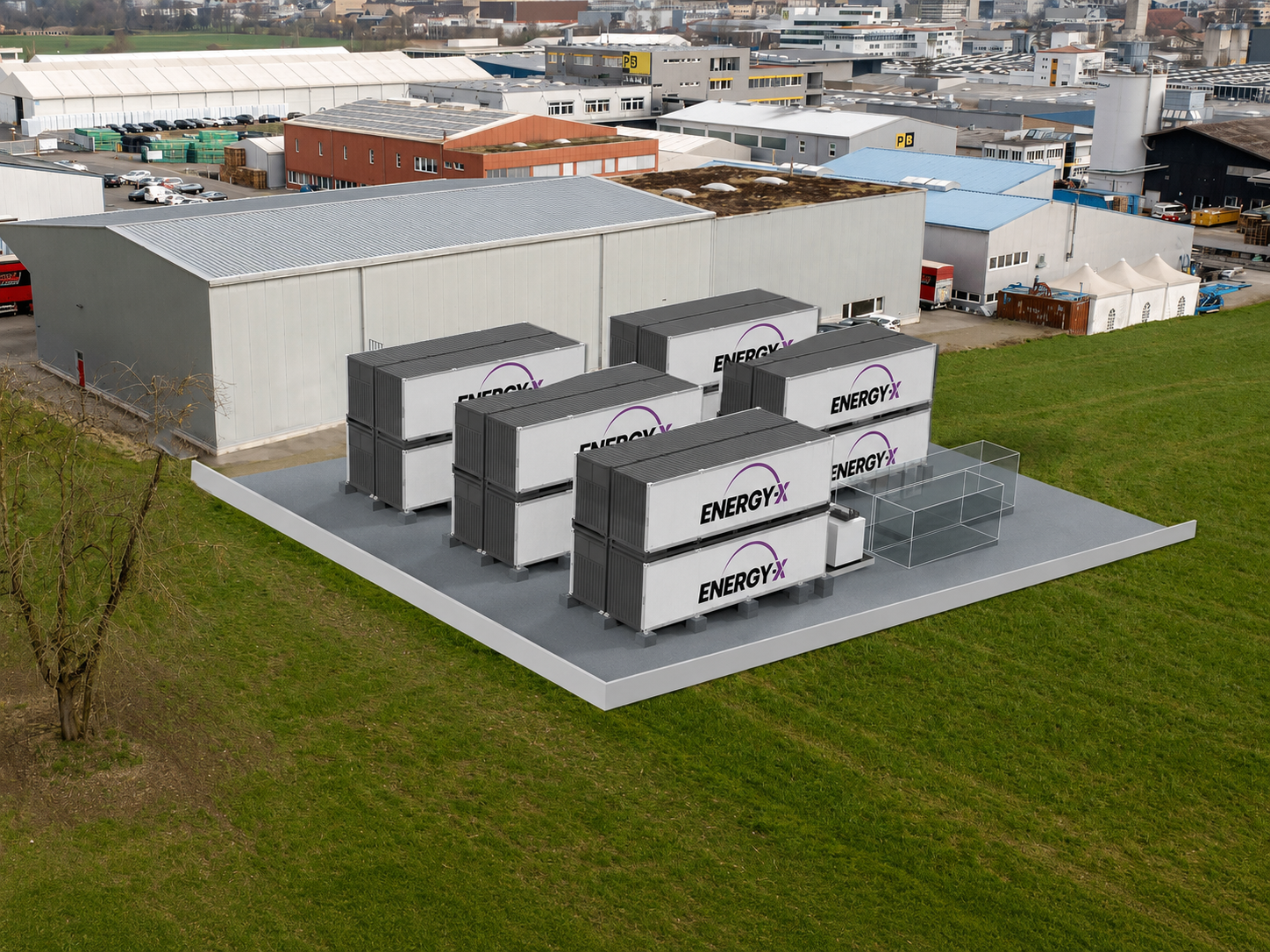 3D-Visualisierung der Batteriespeicheranlage Hochdorf – Detailansicht